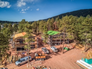 Aerial view of Rampart Village Townhomes under construction