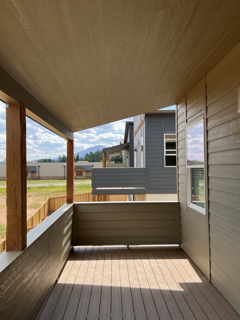 View of Pikes Peak from covered deck of 319 Spruce Meadow Grove