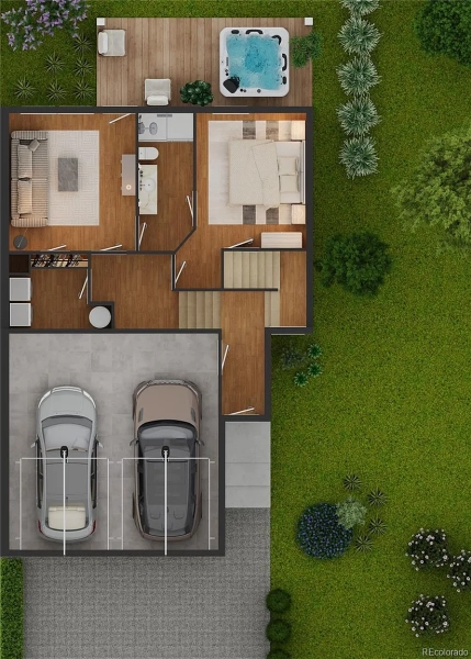 Ground floor living and garage areas rendering of 201 W Henrietta Ave townhome