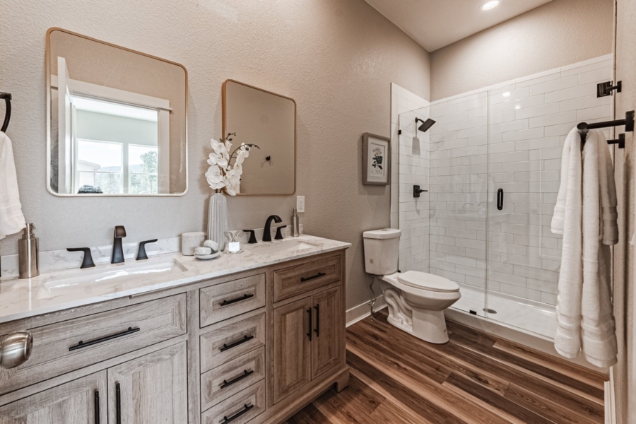 Primary bathroom with glass door shower