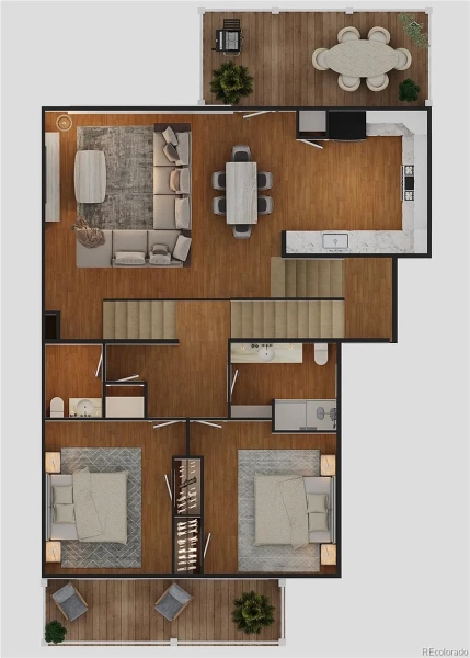 Rendering of middle floor living, kitchen, and entertaining space of 201 W Henrietta Ave